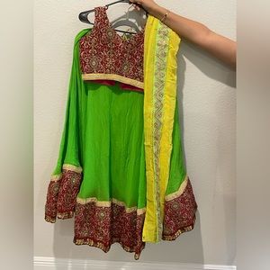Green Pink and Yellow Lehanga